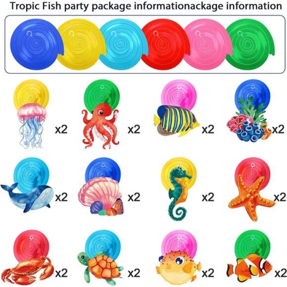 30 Pcs Tropical Fish Hanging Swirls Under the Sea Party Decorations - Picture 3 of 7